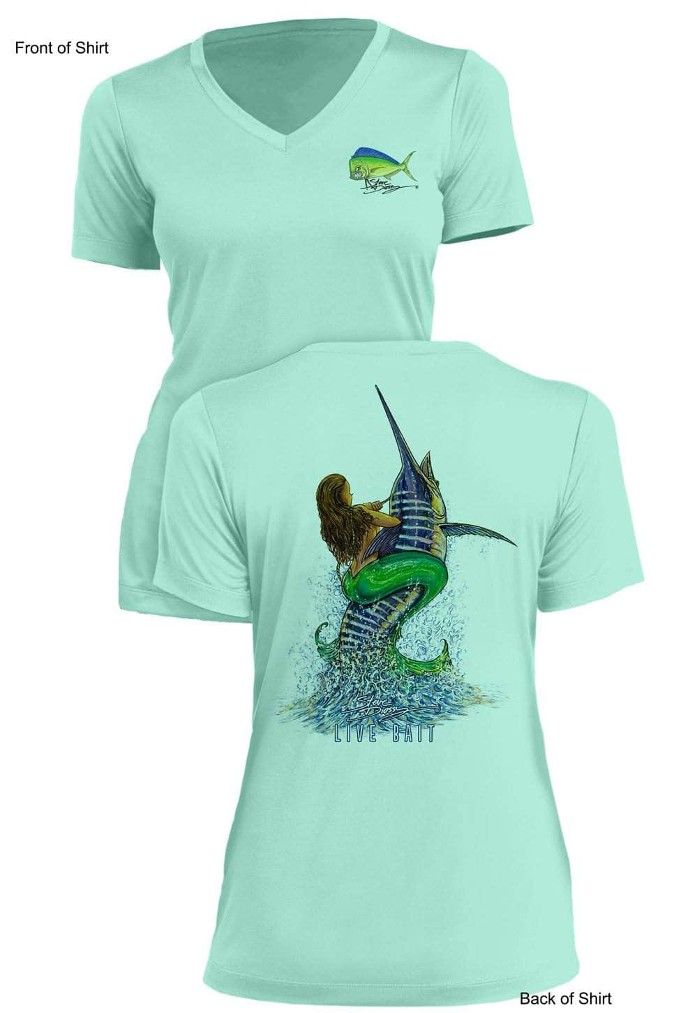 Live Bait- Ladies Short Sleeve V-Neck-100% Polyester